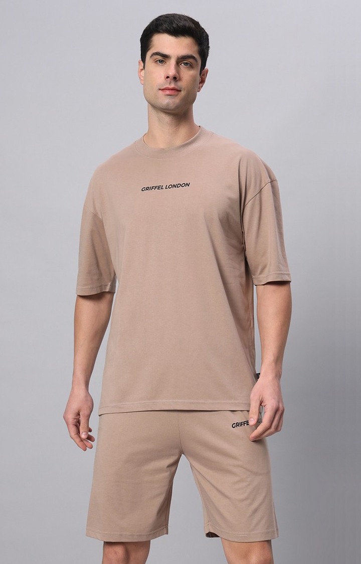 Men's Beige Printed Co-ords