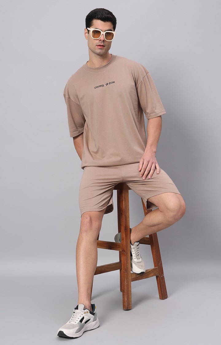 Men's Beige Printed Co-ords