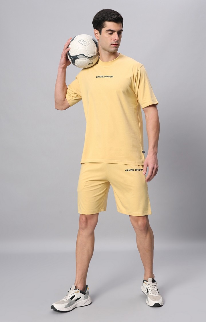 Men's Yellow Printed Co-ords
