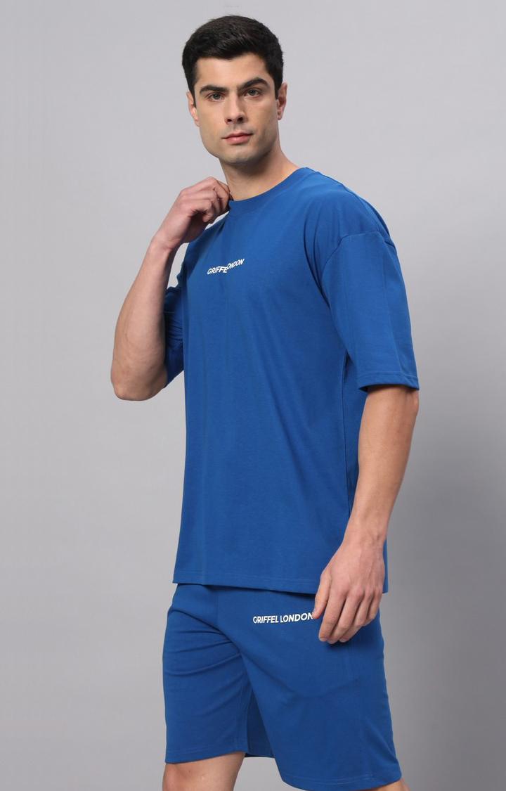 Men's Blue Printed Co-ords