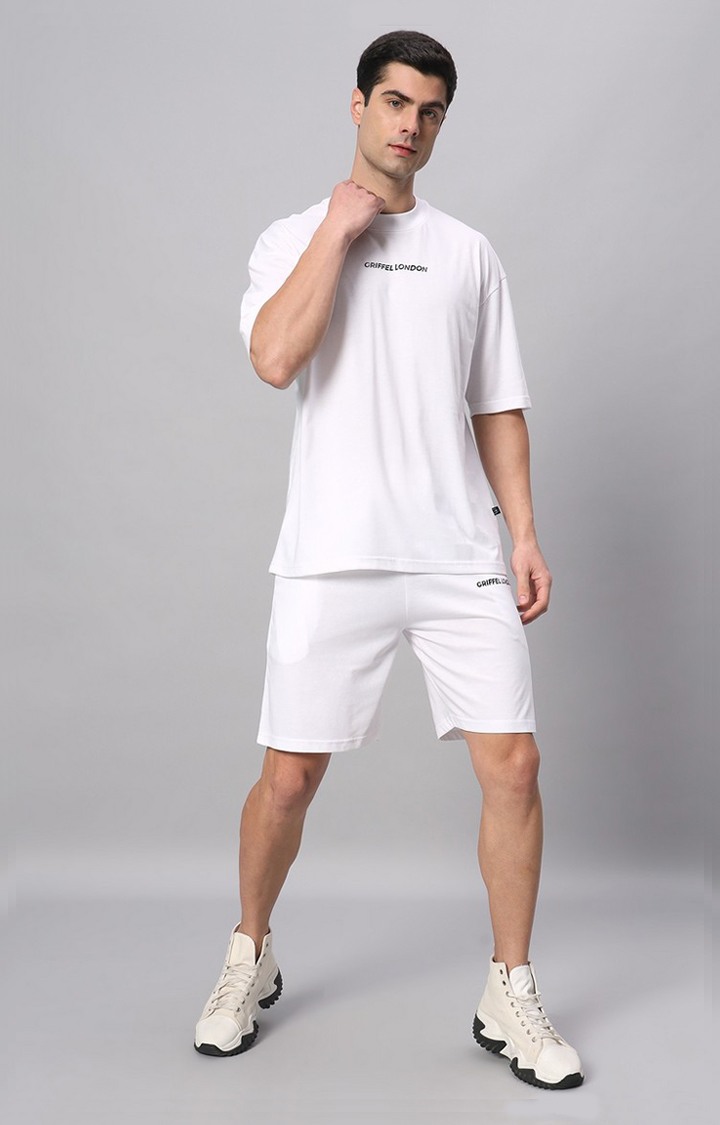 Men's White Printed Co-ords