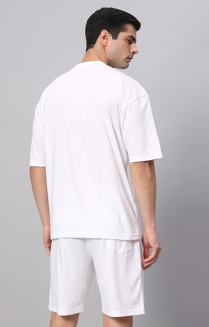 Men's White Printed Co-ords