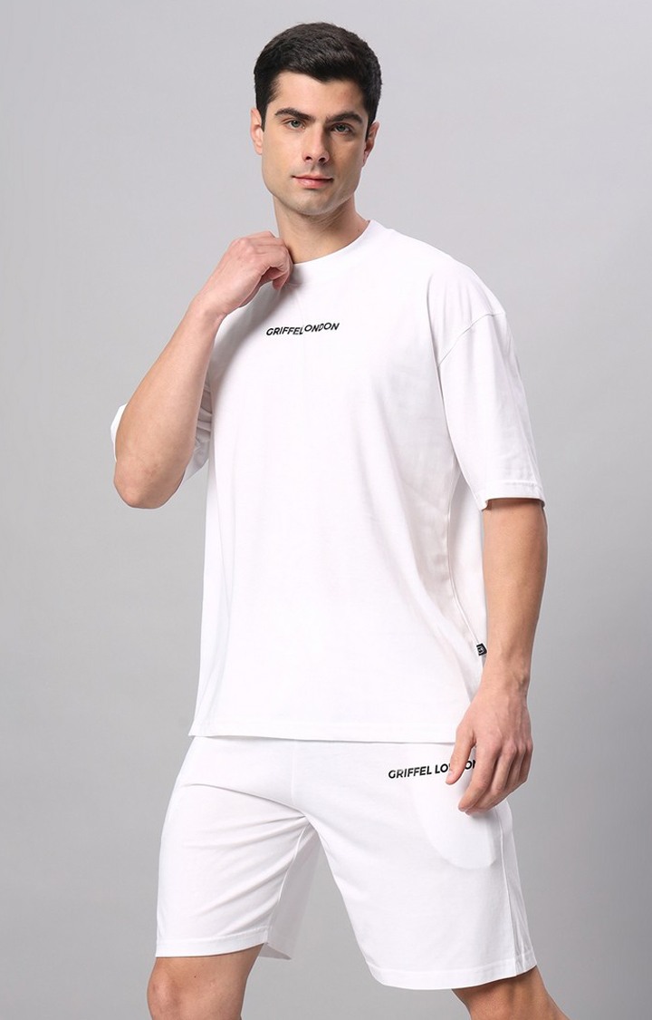 Men's White Printed Co-ords