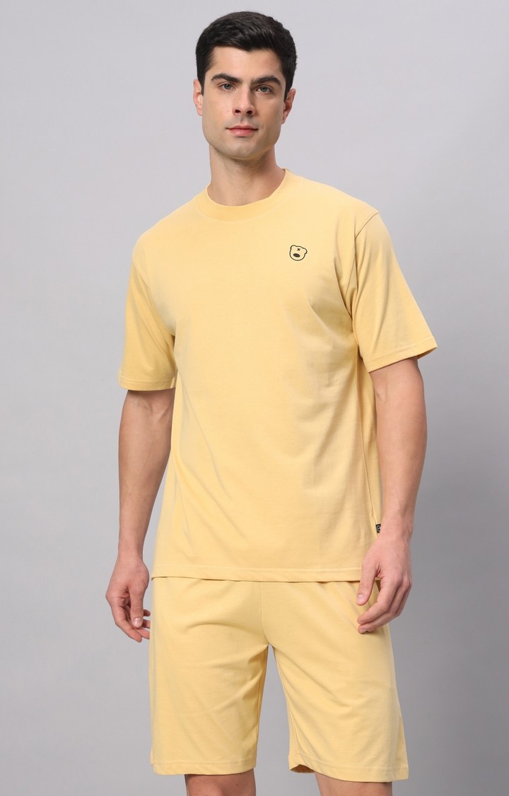 Men's Yellow Printed Co-ords