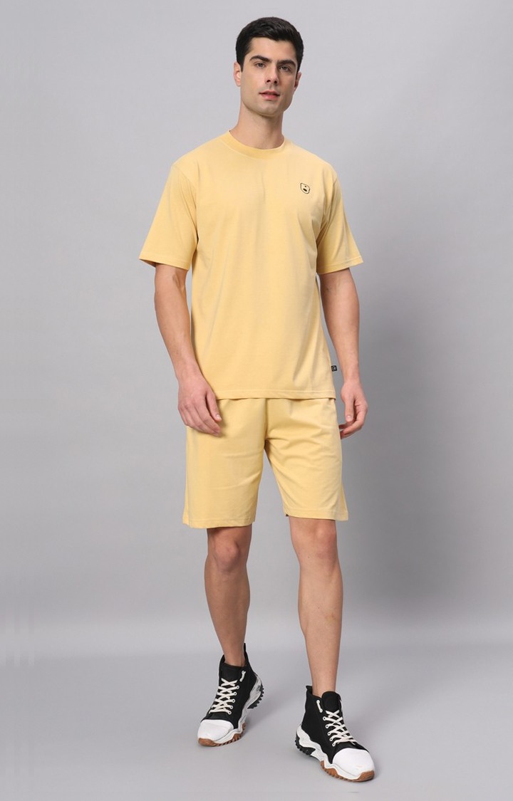 Men's Yellow Printed Co-ords