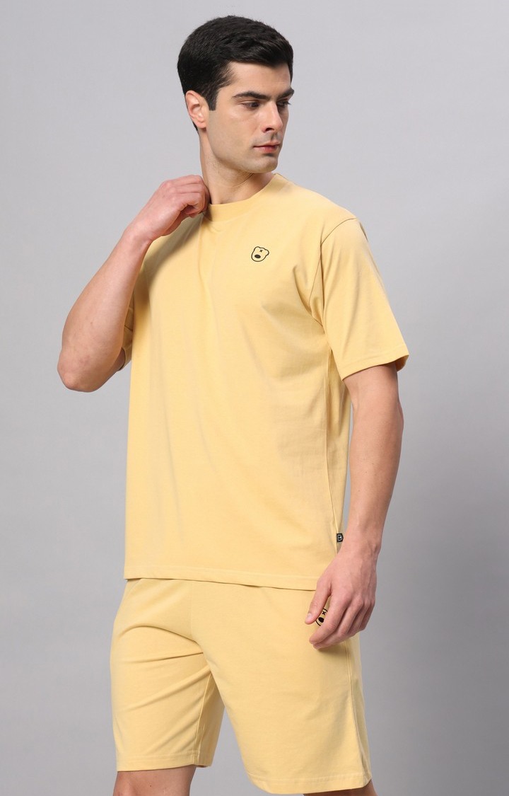 Men's Yellow Printed Co-ords