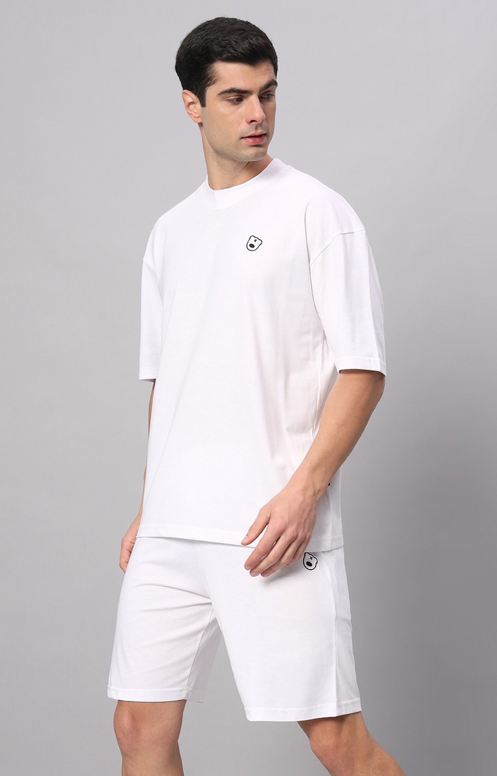 Men's White Solid Co-ords