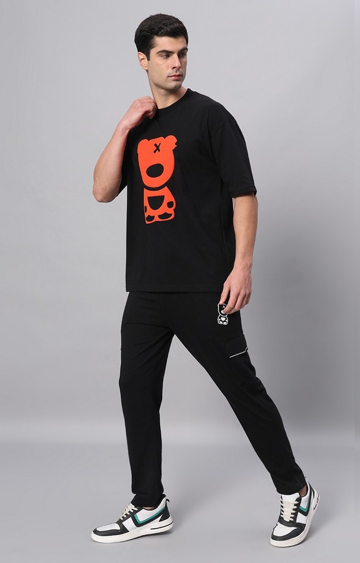 Men's Black Printed Co-ords