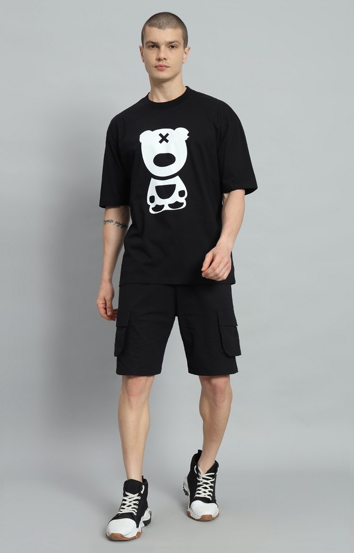 Men's PUFF TEDDY 2.0 Black White Print T-shirt and Trackpant Set
