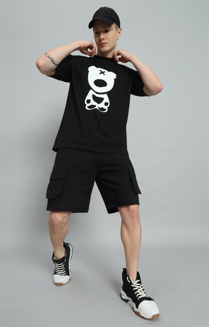 Men's Black & White Printed Co-ords