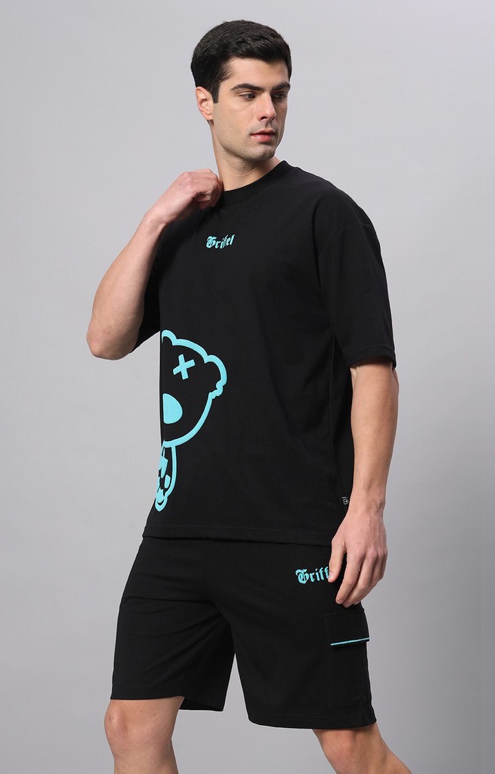 Men's Black Printed Co-ords