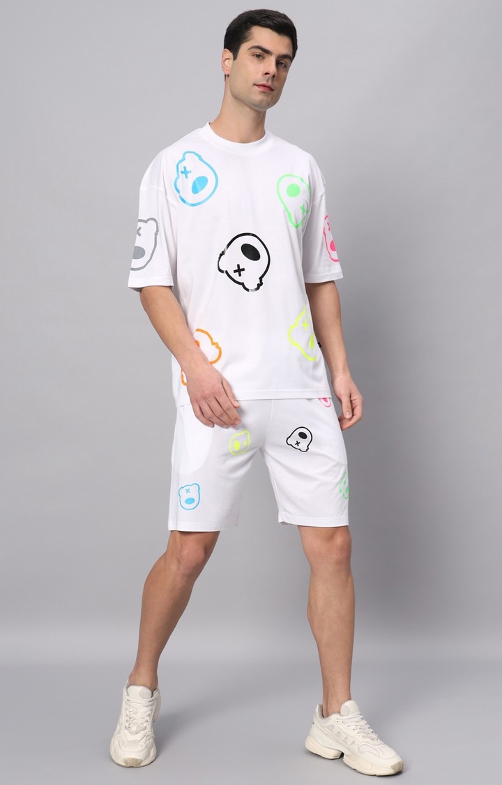 Men's White Printed Co-ords