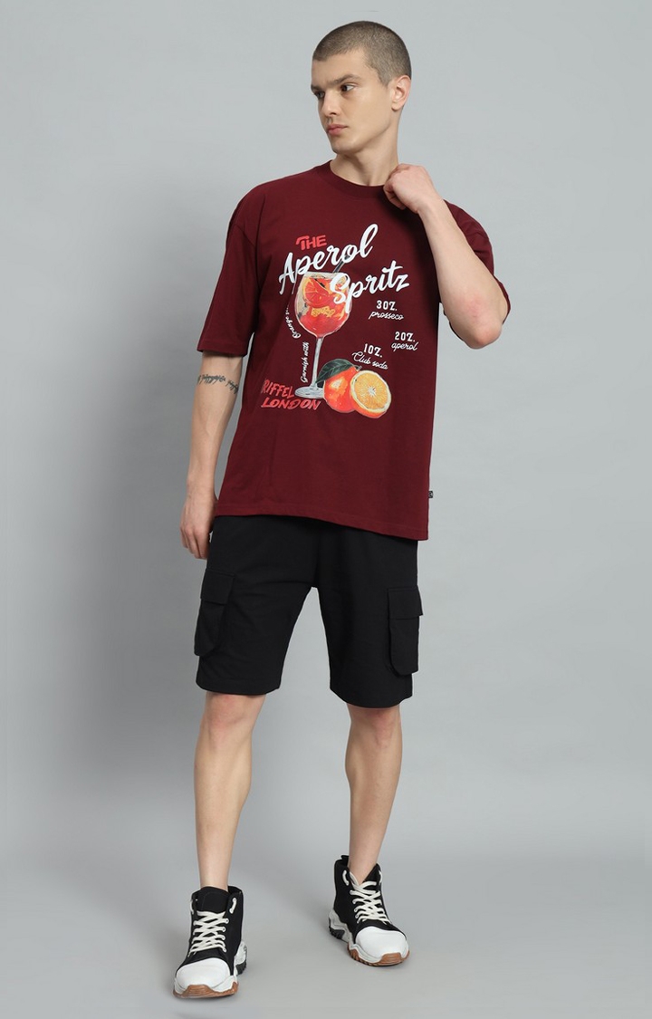 GRIFFEL | Men's Cocktail Maroon T-shirt and Shorts Set