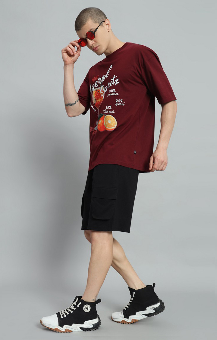 Men's Maroon Printed Co-ords