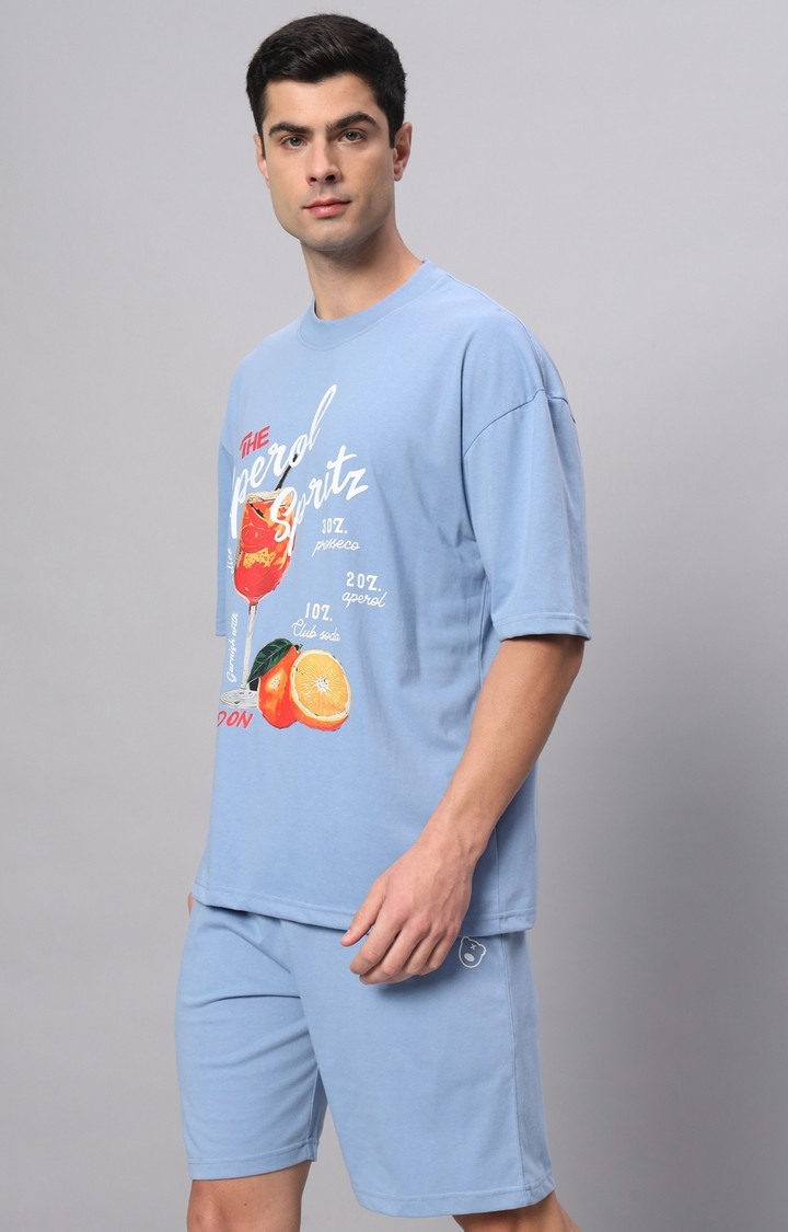 Men's Blue Printed Co-ords