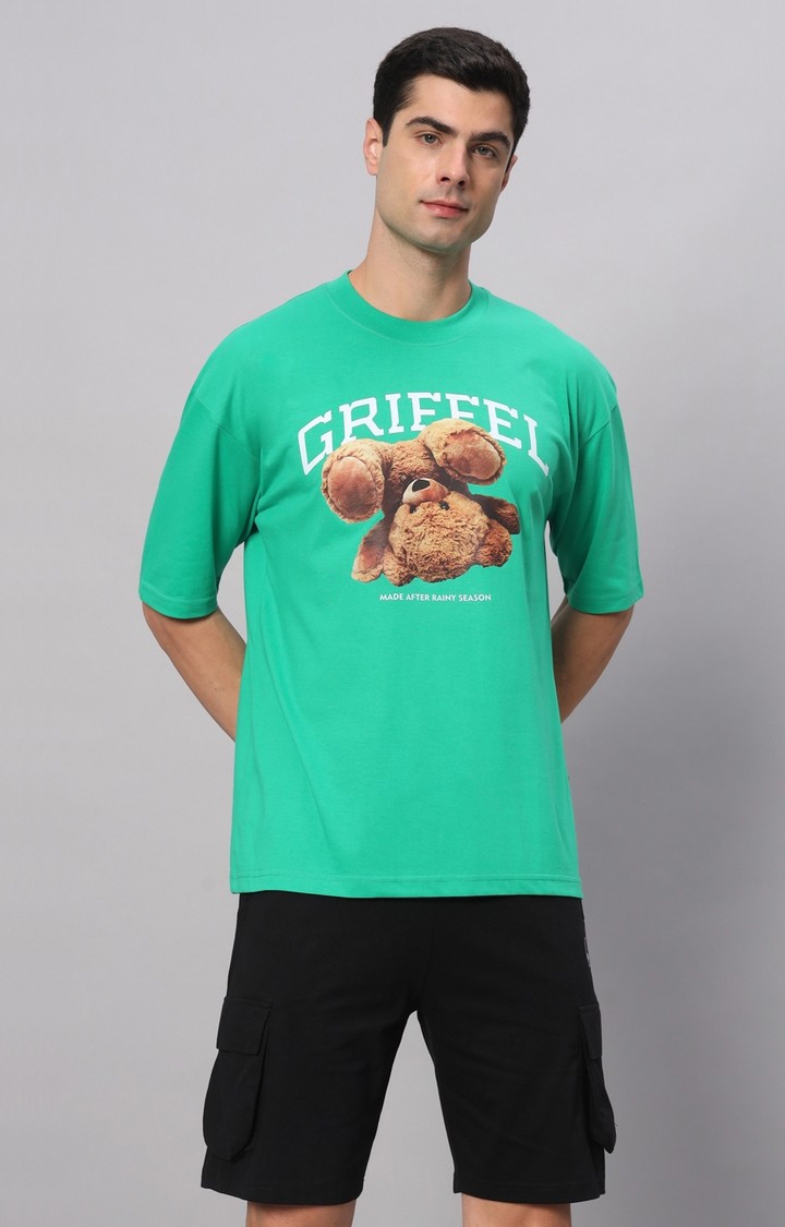 Men's Green Cotton Loose Printed   Co-ords