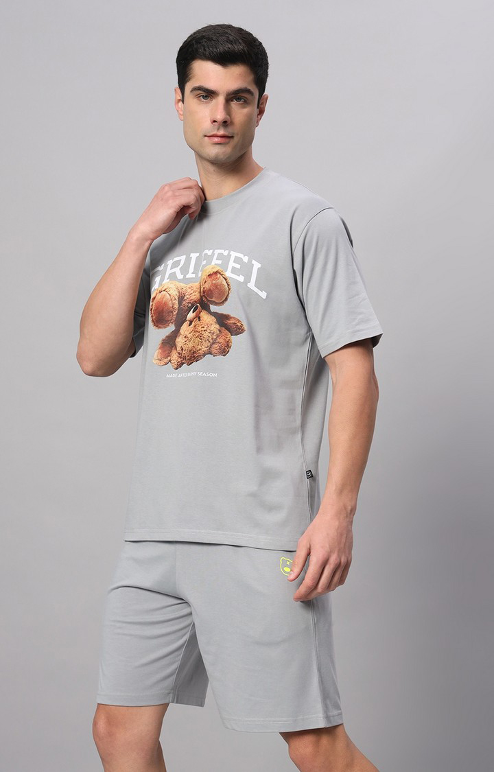 Men's Grey Printed Co-ords