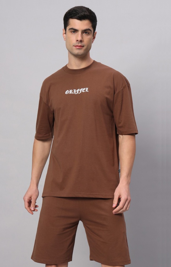 Men's Brown Printed Co-ords