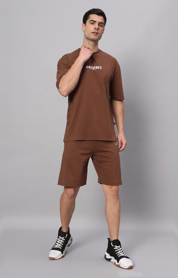 Men's Brown Printed Co-ords