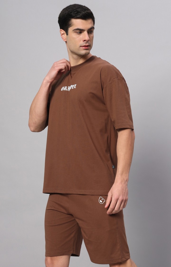 Men's Brown Printed Co-ords