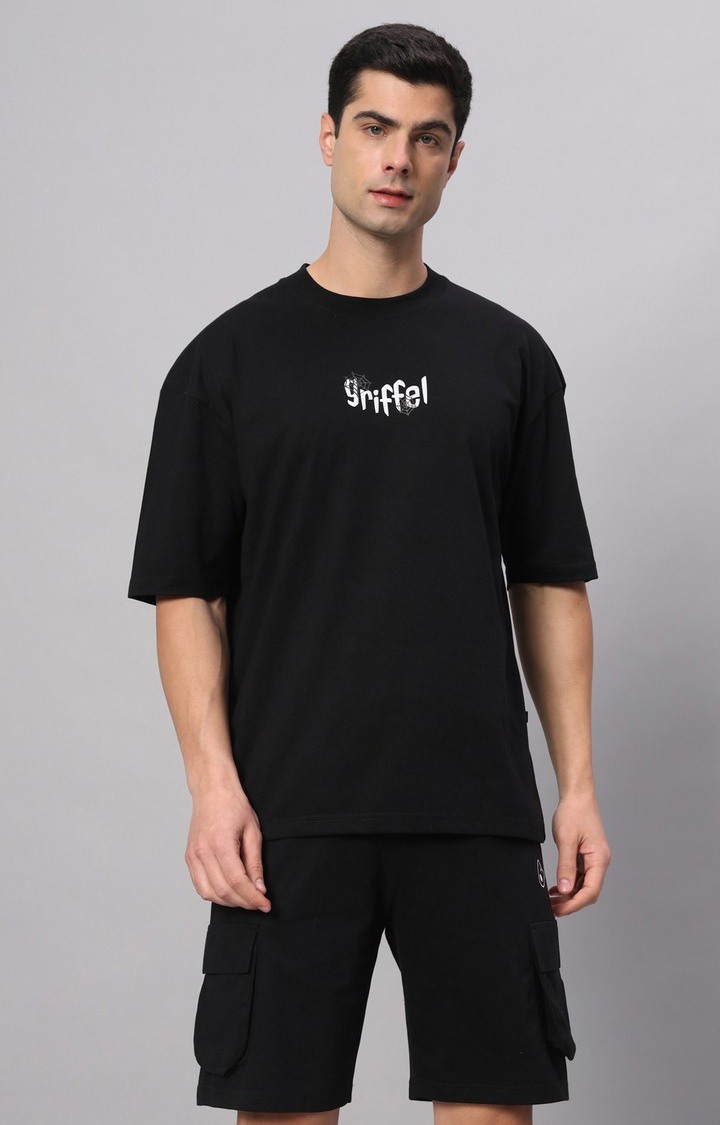 Men's Black Printed Co-ords