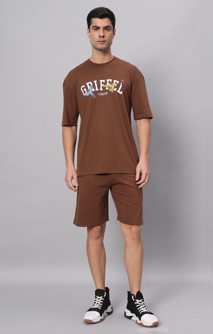 Men's Brown Printed Co-ords