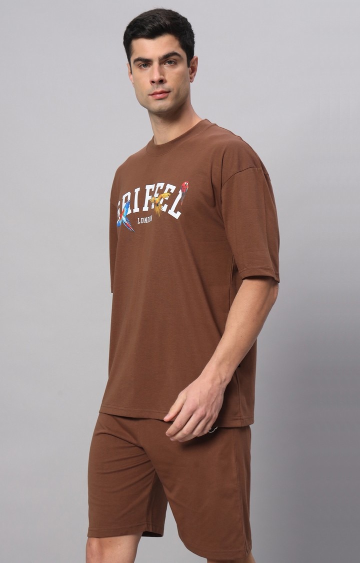 Men's Brown Printed Co-ords