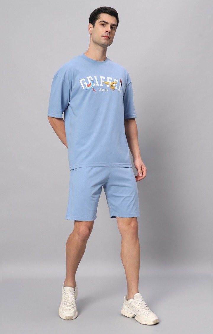 Men's Blue Printed Co-ords