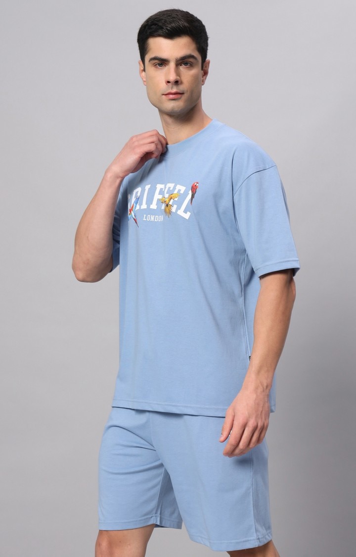 Men's Blue Printed Co-ords