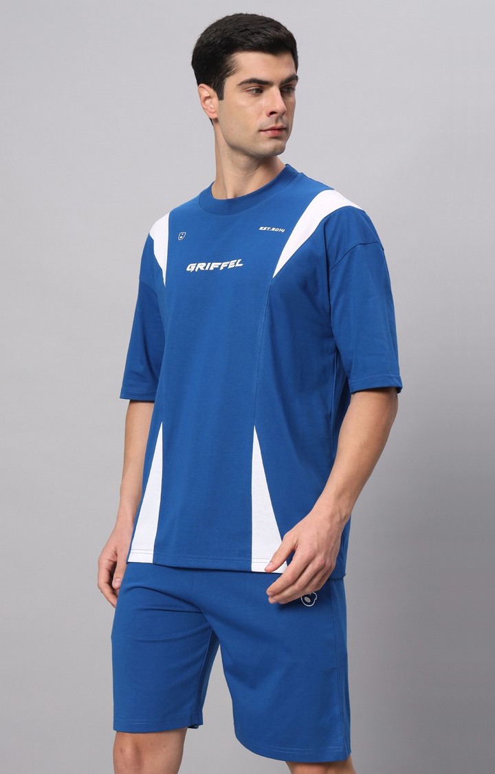 Men's Blue Printed Co-ords