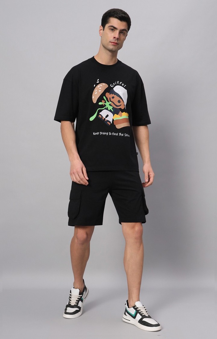 Men's Black Printed Co-ords