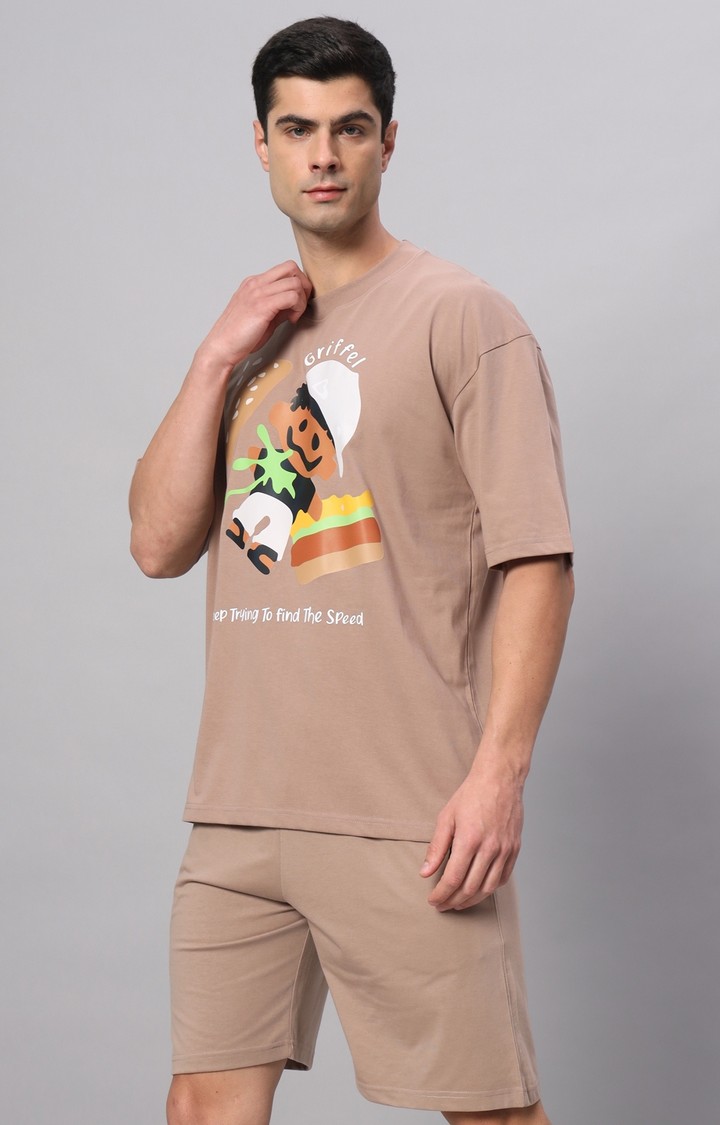 Men's Beige Printed Co-ords