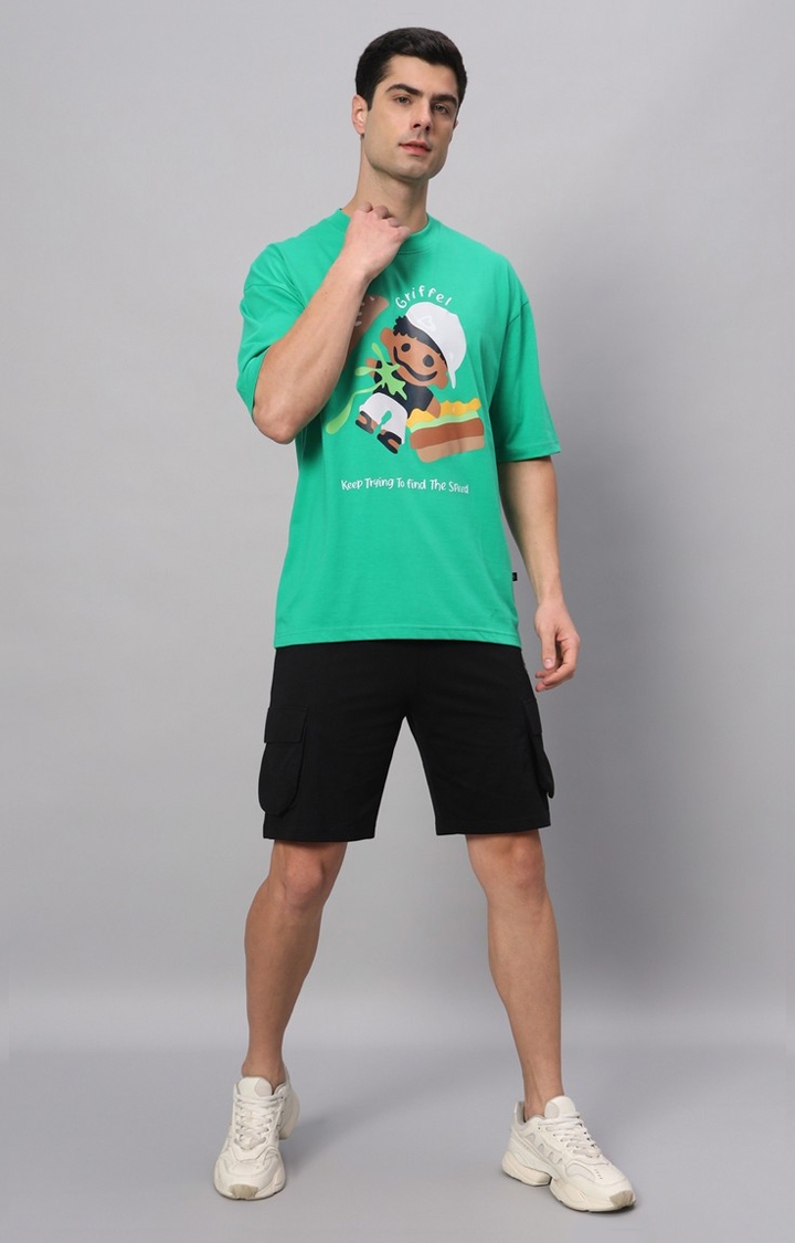 GRIFFEL | Men's Green Cotton Loose Printed   Co-ords