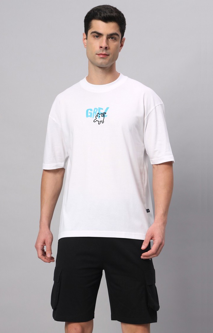 Men's White Printed Co-ords