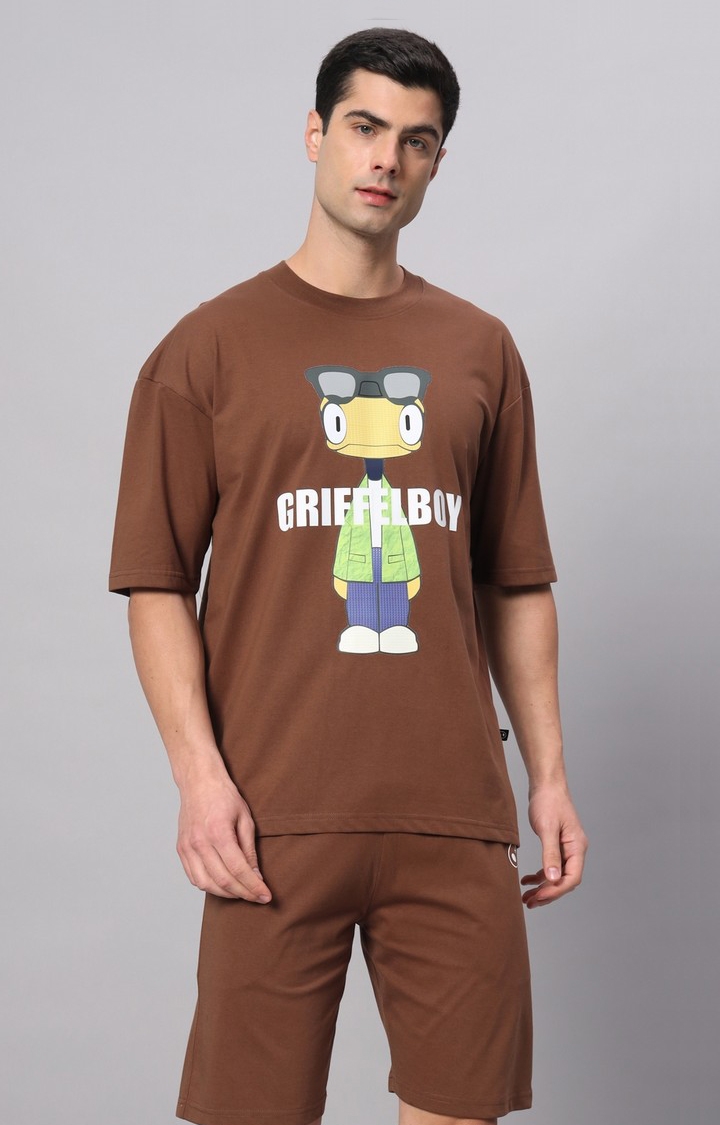 GRIFFEL | Men's Brown Printed Co-ords