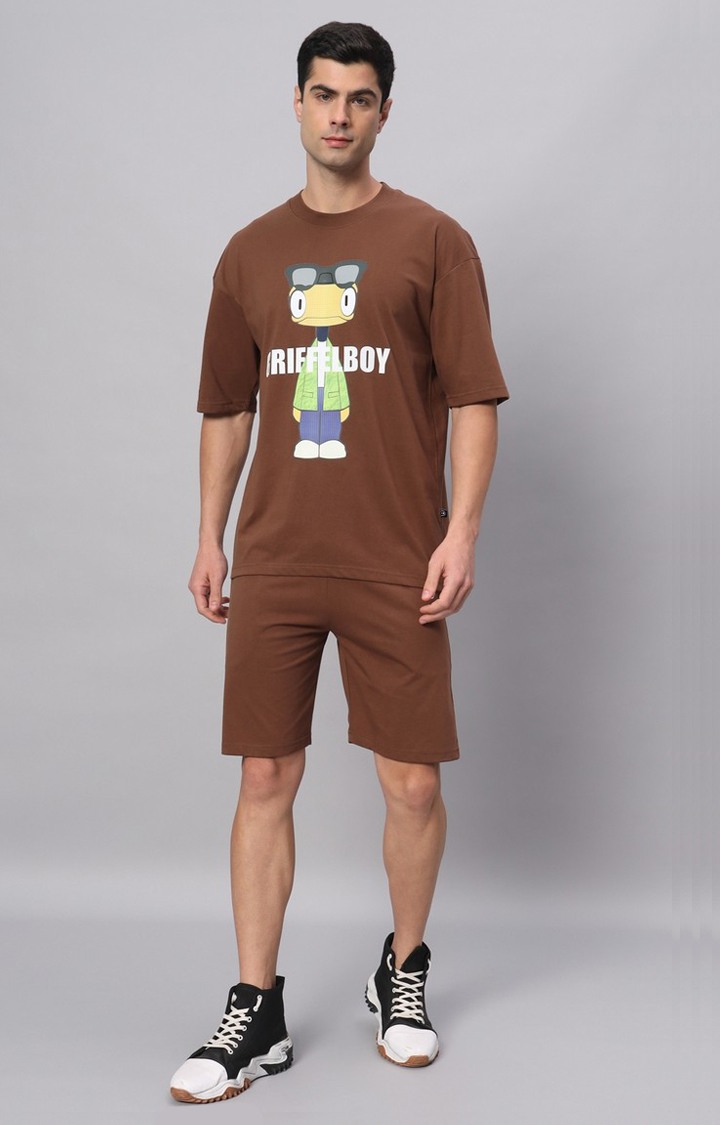 Men's Brown Printed Co-ords