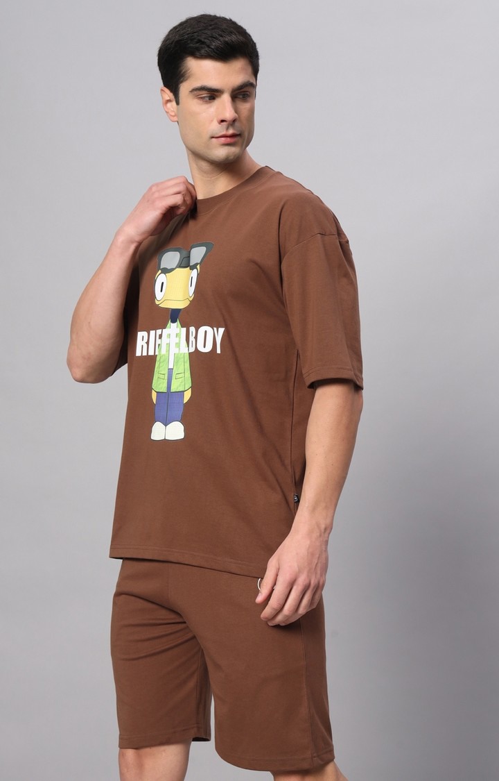 Men's Brown Printed Co-ords