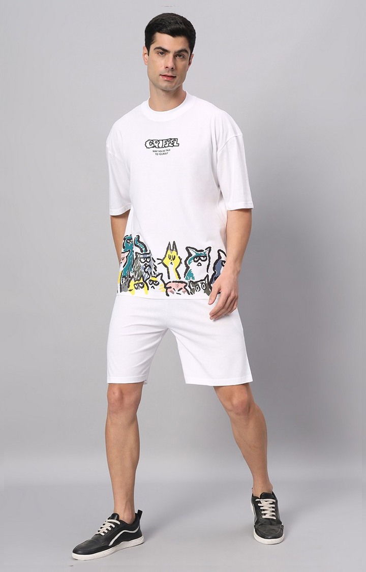 Men's White Printed Co-ords