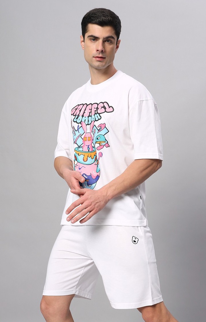 Men's White Printed Co-ords