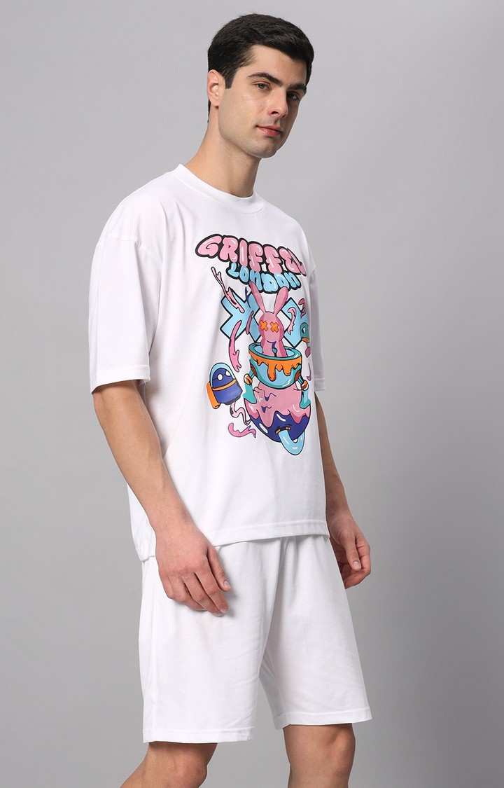 Men's White Printed Co-ords
