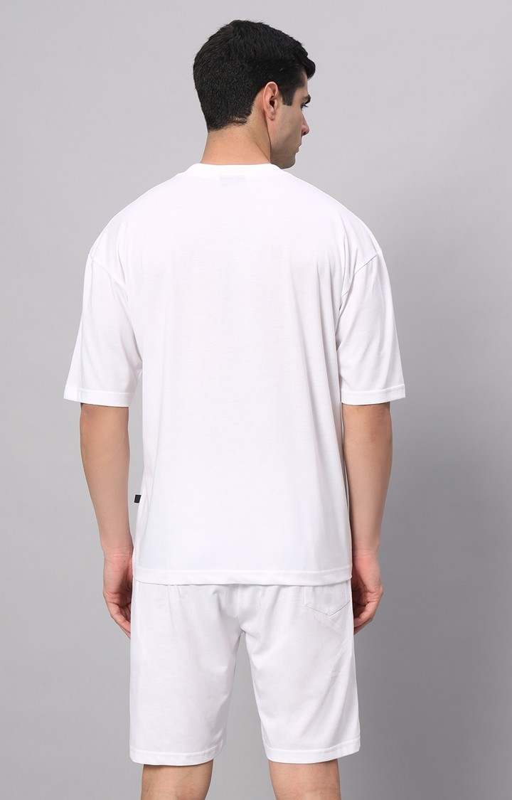 Men's White Printed Co-ords