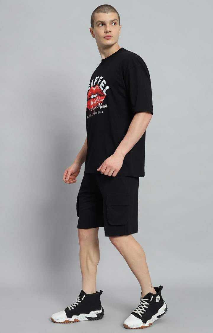 Men's Black Printed Co-ords
