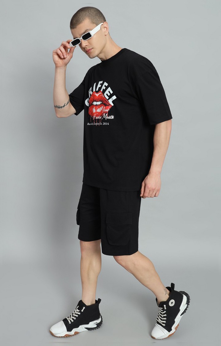 Men's Black Printed Co-ords