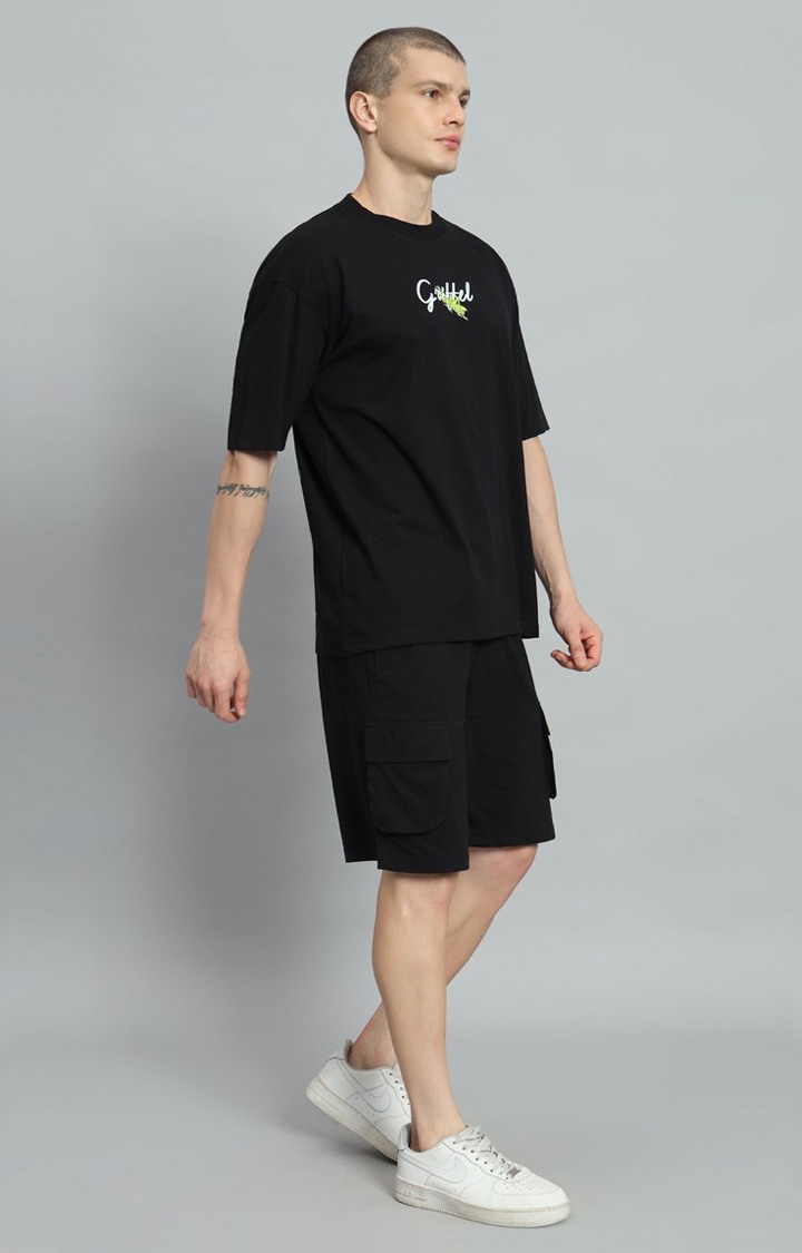Men's Black Printed Co-ords