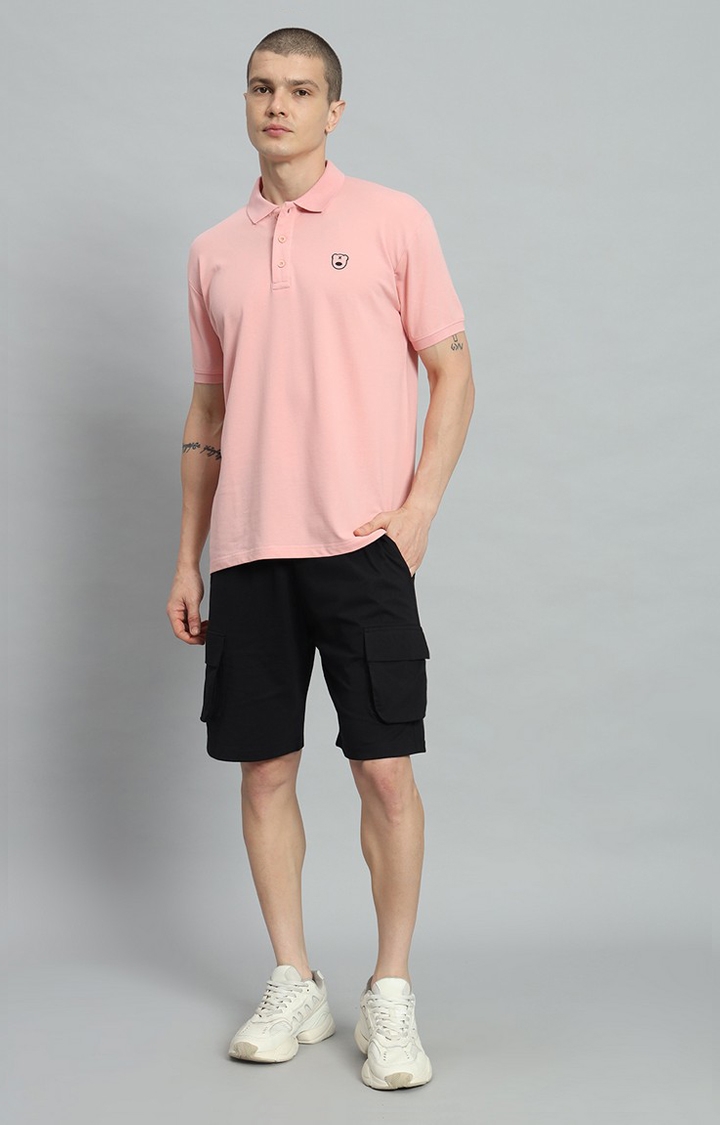Men's Peach Polo T-shirt and Black Shorts Set