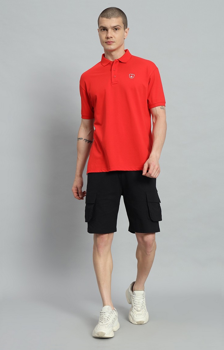 Men's Red Polo T-shirt and Black Shorts Set