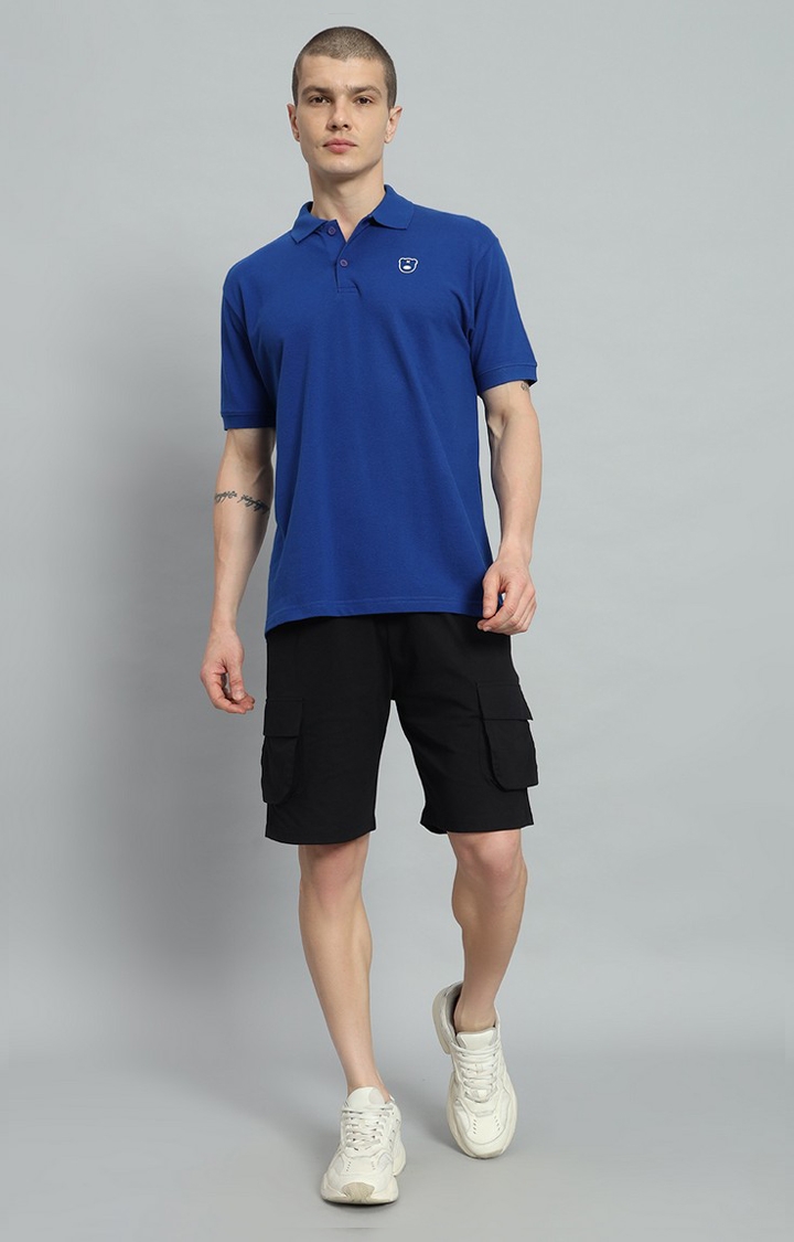 Men's Royal Polo T-shirt and Black Shorts Set