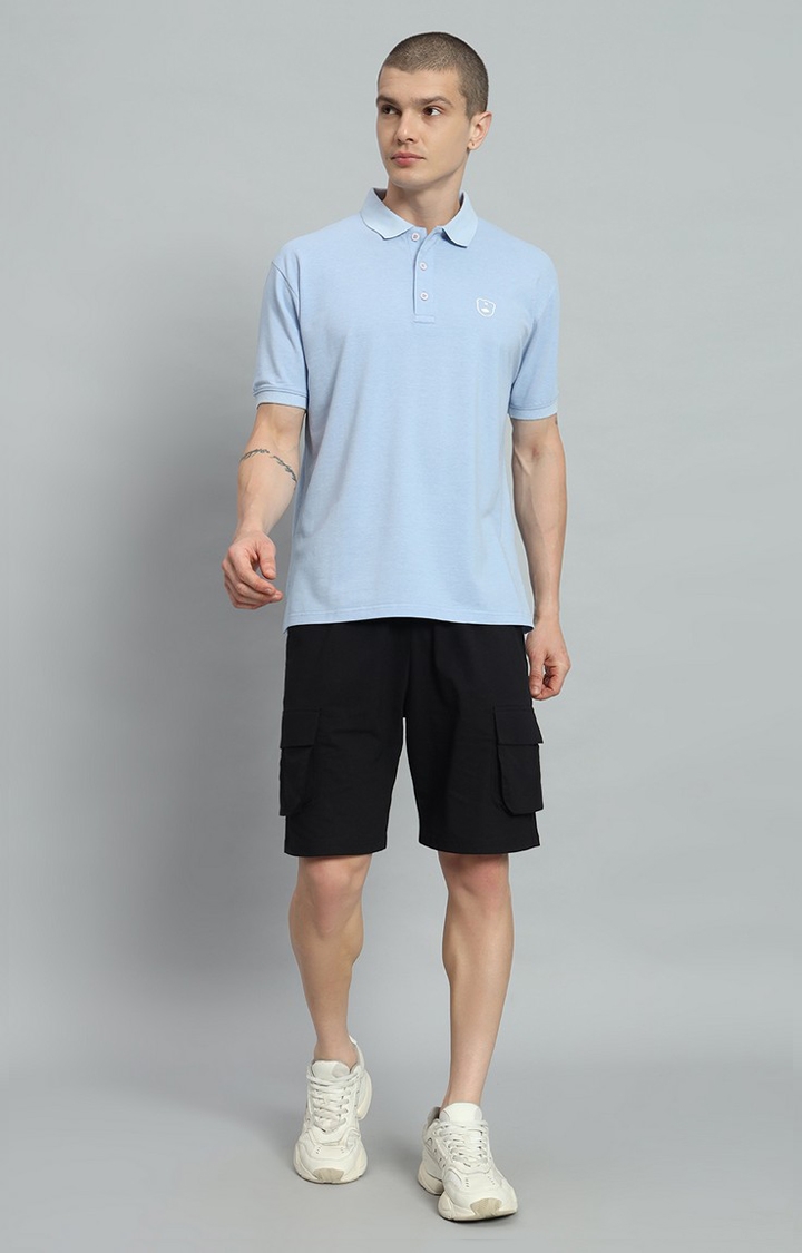 GRIFFEL | Men's Sky Polo T-shirt and Black Shorts Set