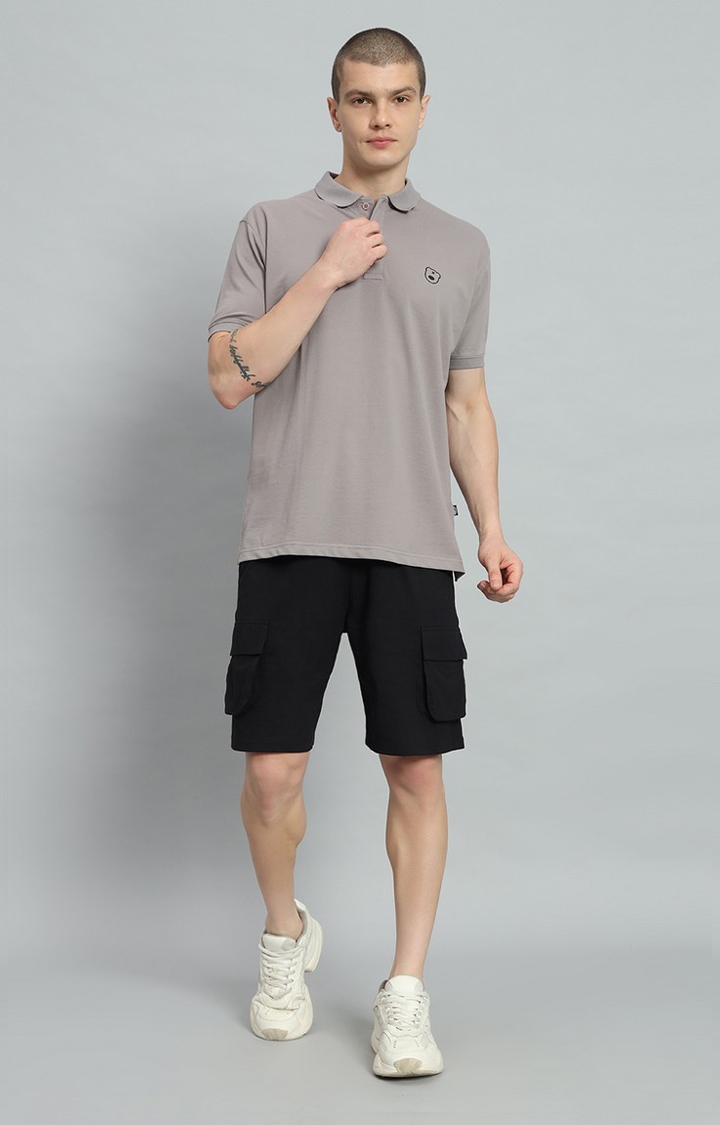Men's Grey Polo T-shirt and Black Shorts Set