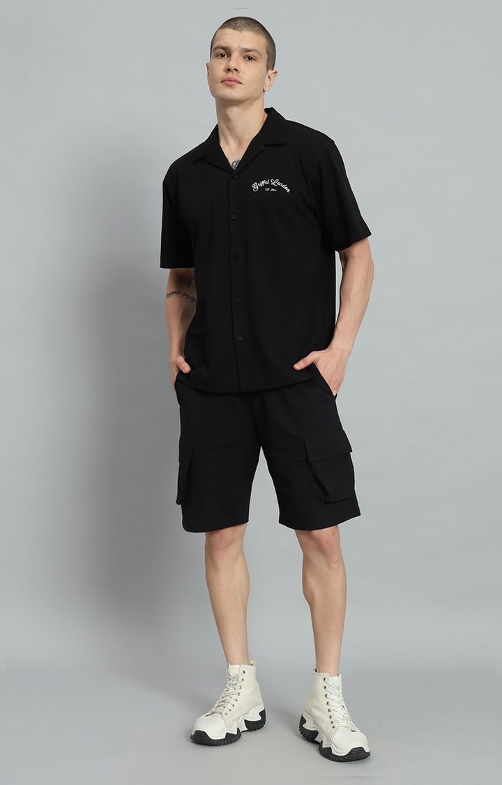 Men's Black Printed Co-ords